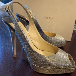 Jimmy Choo NOVA Peep-Toe Glitter Wedding Heels